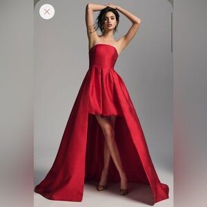 Hutch Strapless Red High-Low Satin Dress
